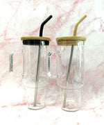Load image into Gallery viewer, 40 oz Glass Mug Tumbler W/Bamboo lid, Stainless Steel Straw
