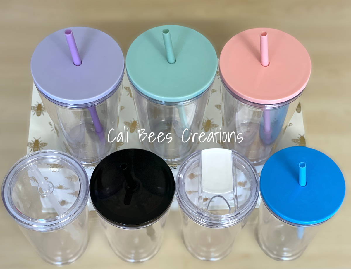 24 oz or 16 oz Clear Double Wall Tumbler W/Fillable Lid – Cali Bees  Creations