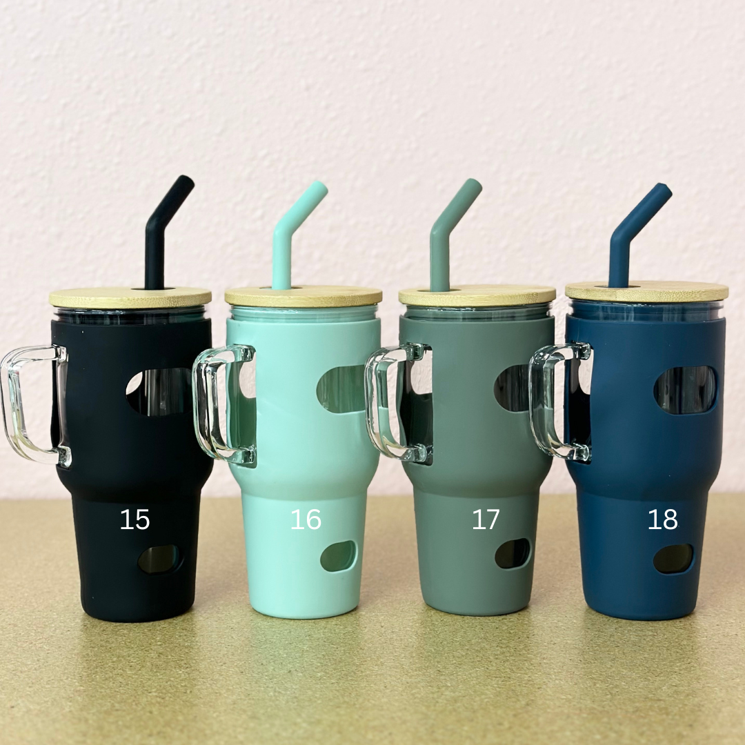 25pcs 32oz Glass Tumbler Cups With Handle & Silicone Sleeve Water Bottle  Iced Beverage Glasses Mugs With Bamboo Lids And Straws