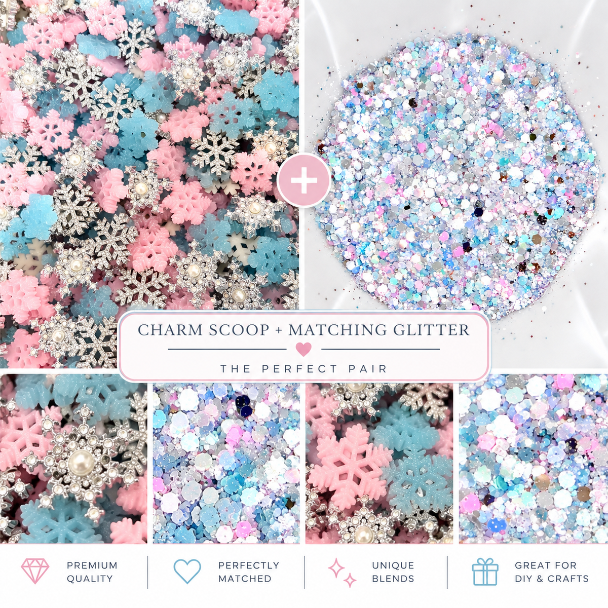 Flat Back Flower & Charm Mix With Matching Glitter, Winter Wonderland