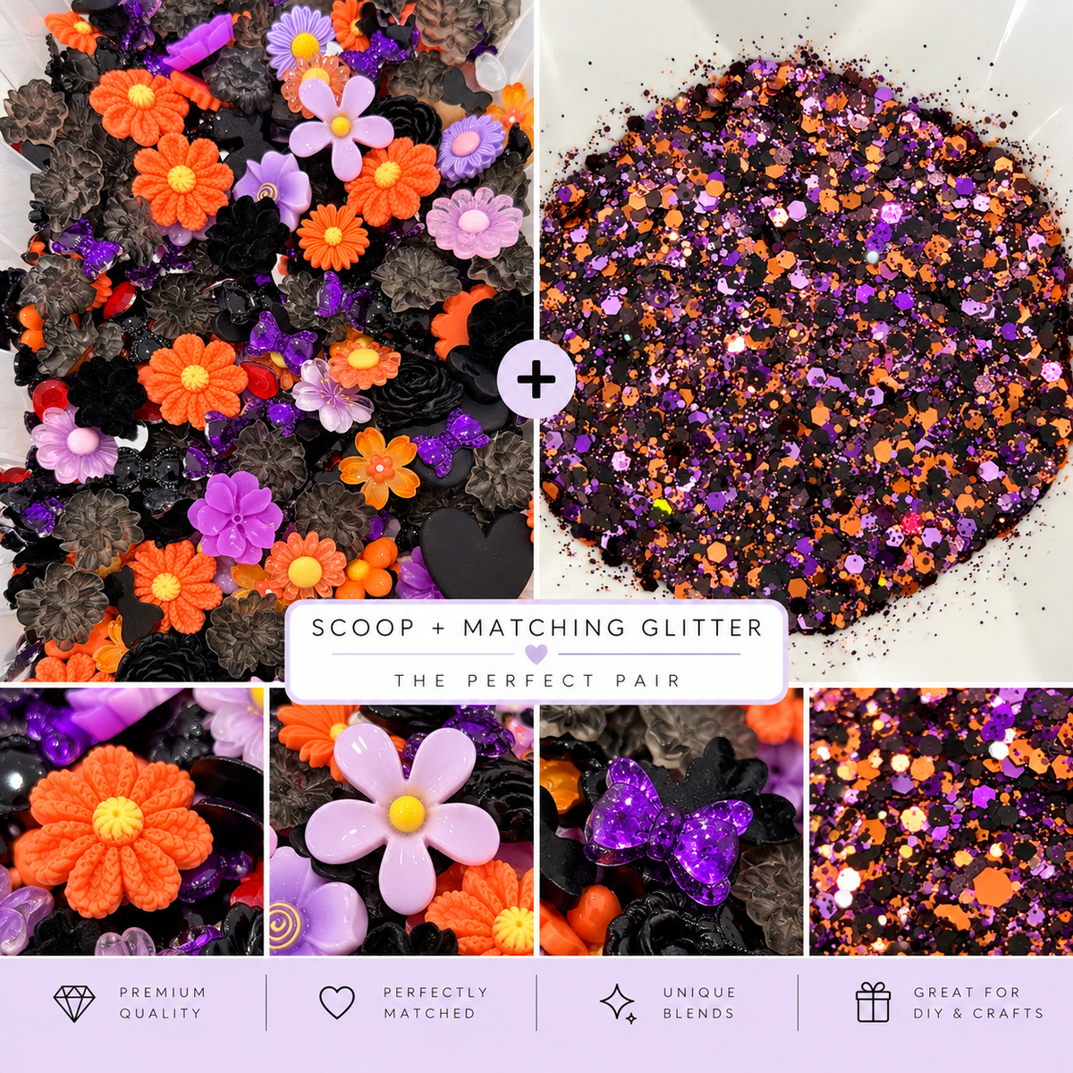 Flat Back Flower & Charm Mix With Matching Glitter, Frightfully Floral