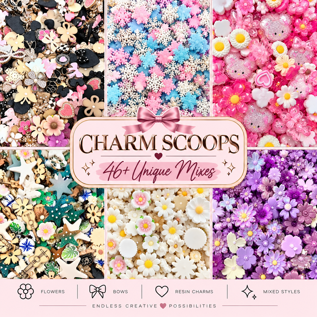 Flat Back Flower & Charm Mixes, Assorted Colors