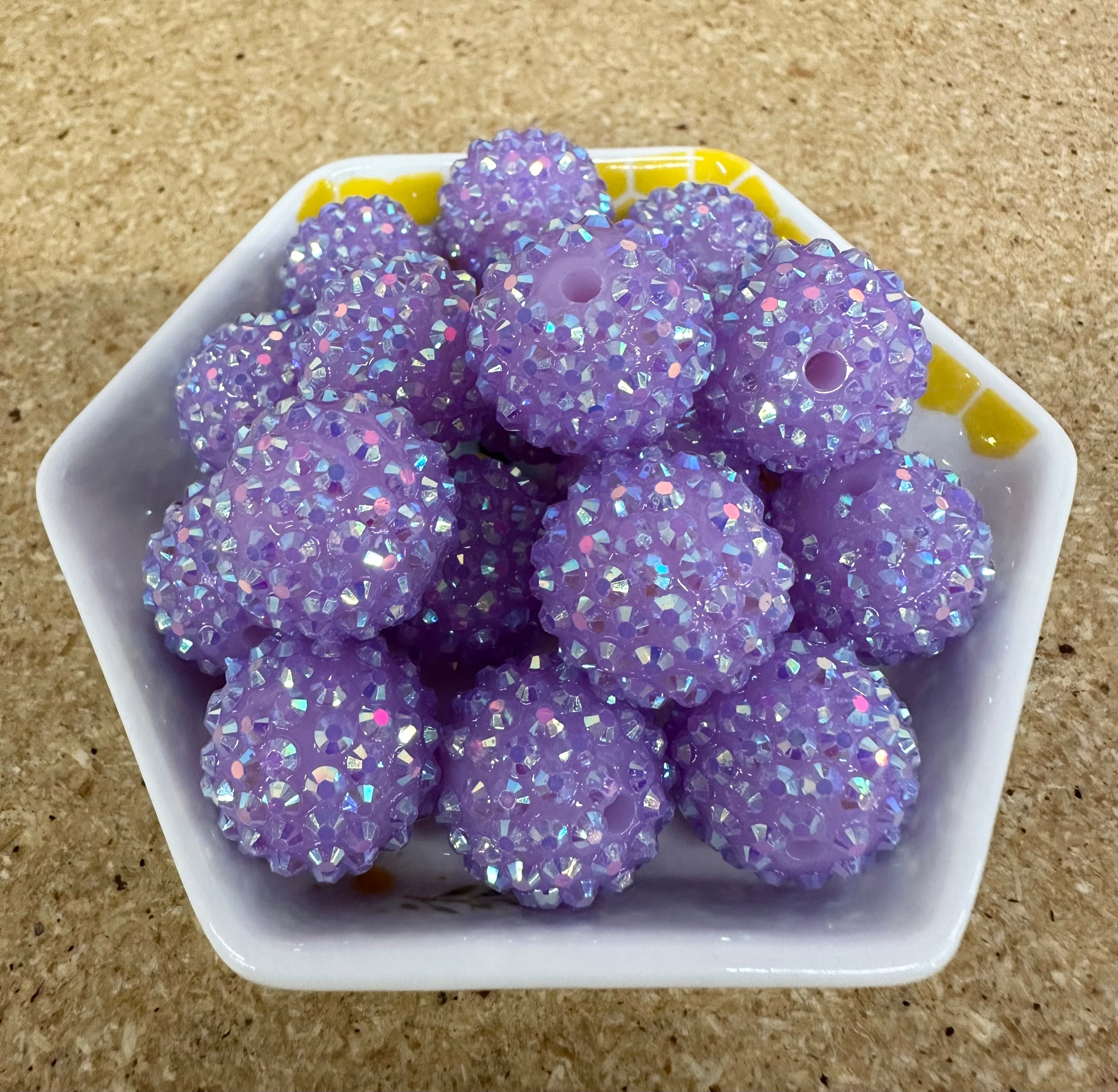 20mm Light Purple Rhinestone Beads, 50 pcs