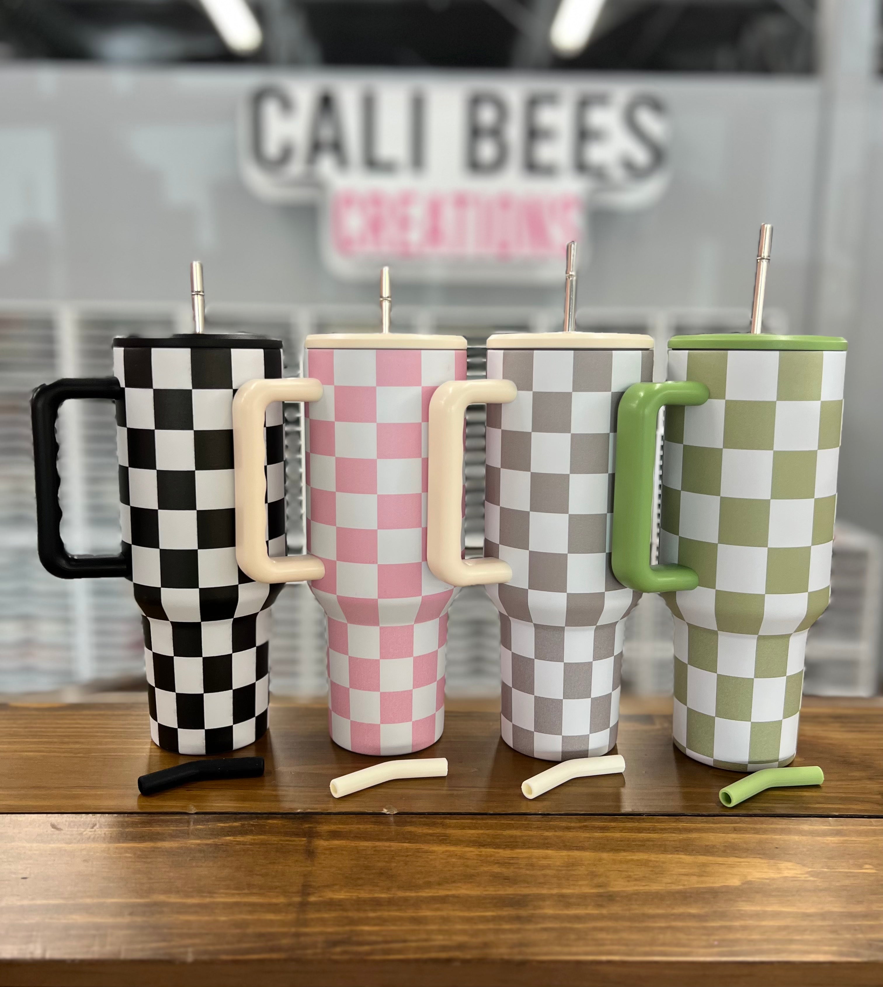 40 oz Checkered Slim Stainless Steel Tumbler W/Flat Lid, Assorted Colors