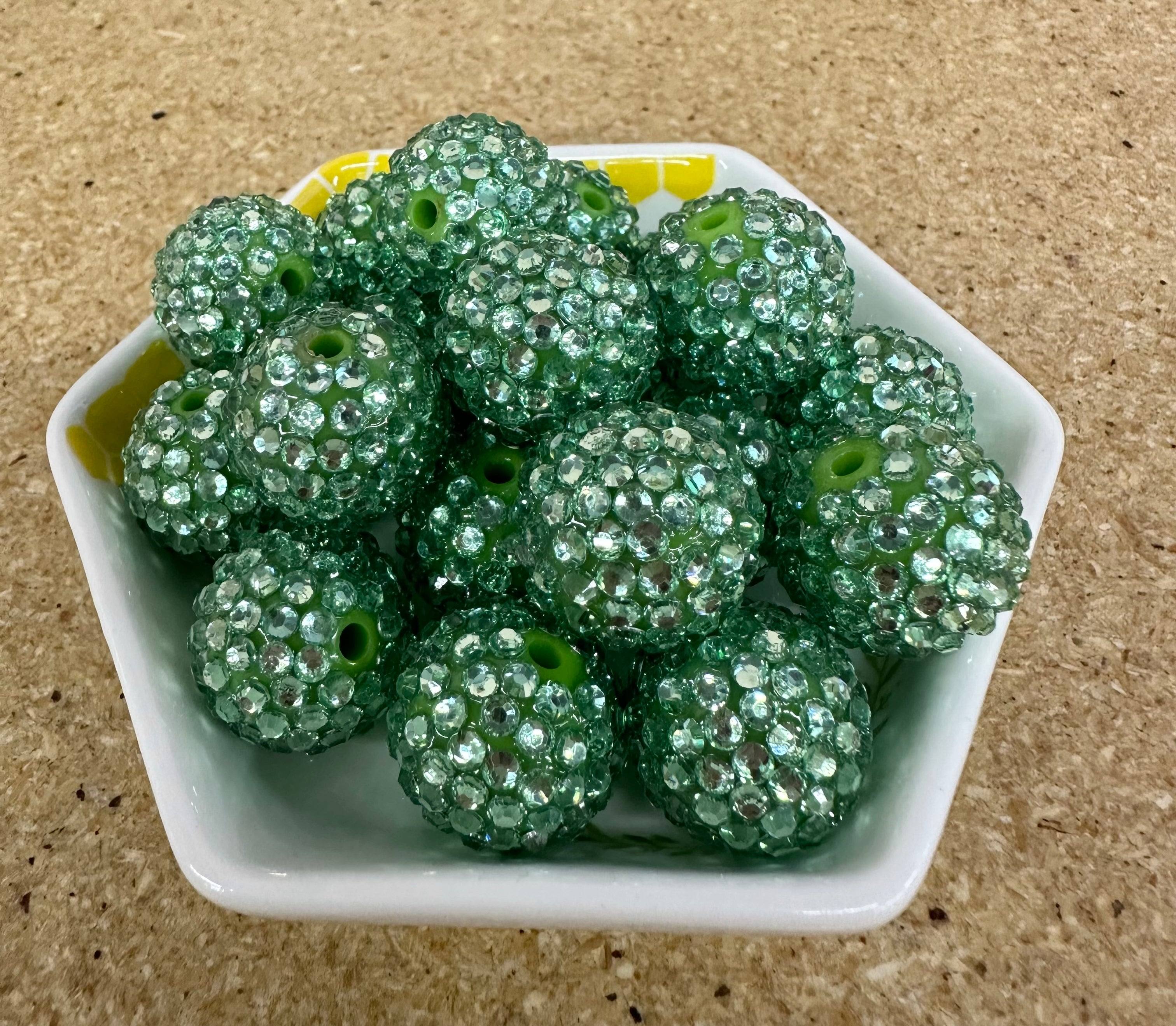 20mm Light Green Rhinestone Beads, 50 pcs