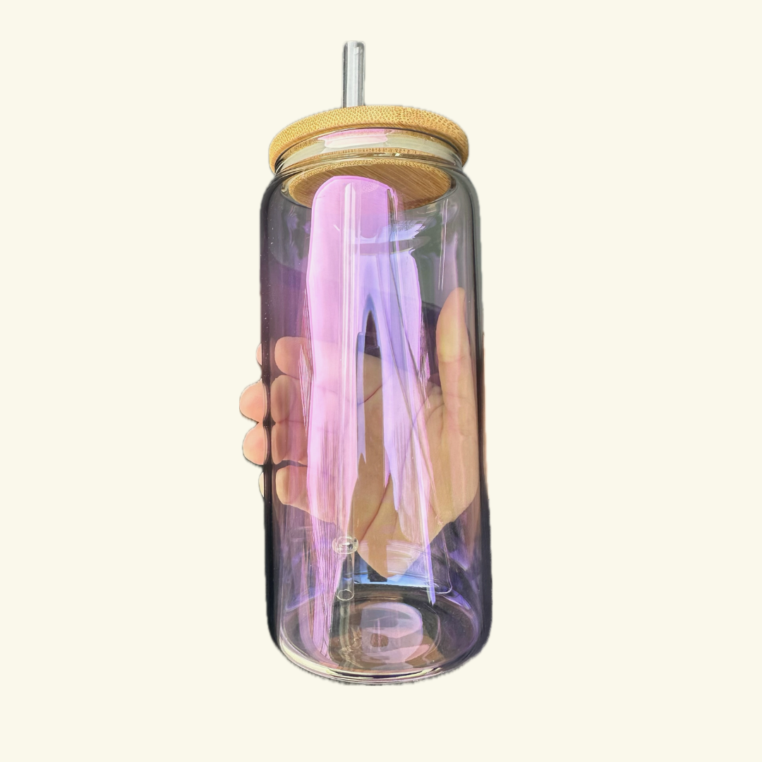 20 oz Pink/Purple Unicorn Glass Can Tumbler