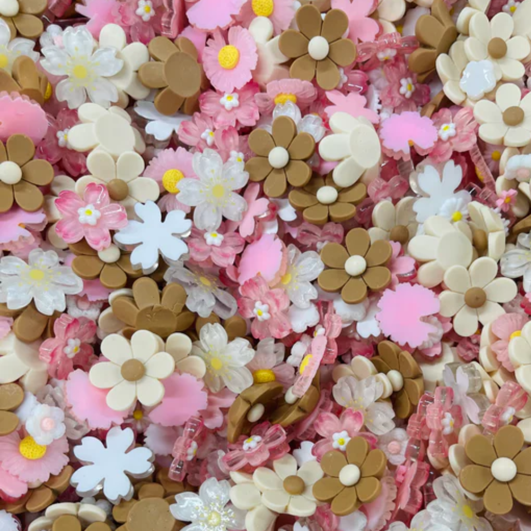 10/15/25 4:30 PM PST Flat Back Resin/Acrylic Flower And Charm Mixes, Assorted Colors