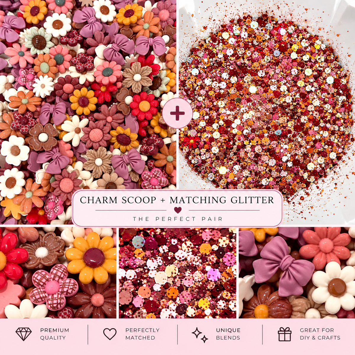 Flat Back Flower & Charm Mix With Matching Glitter, Autumn in Bloom