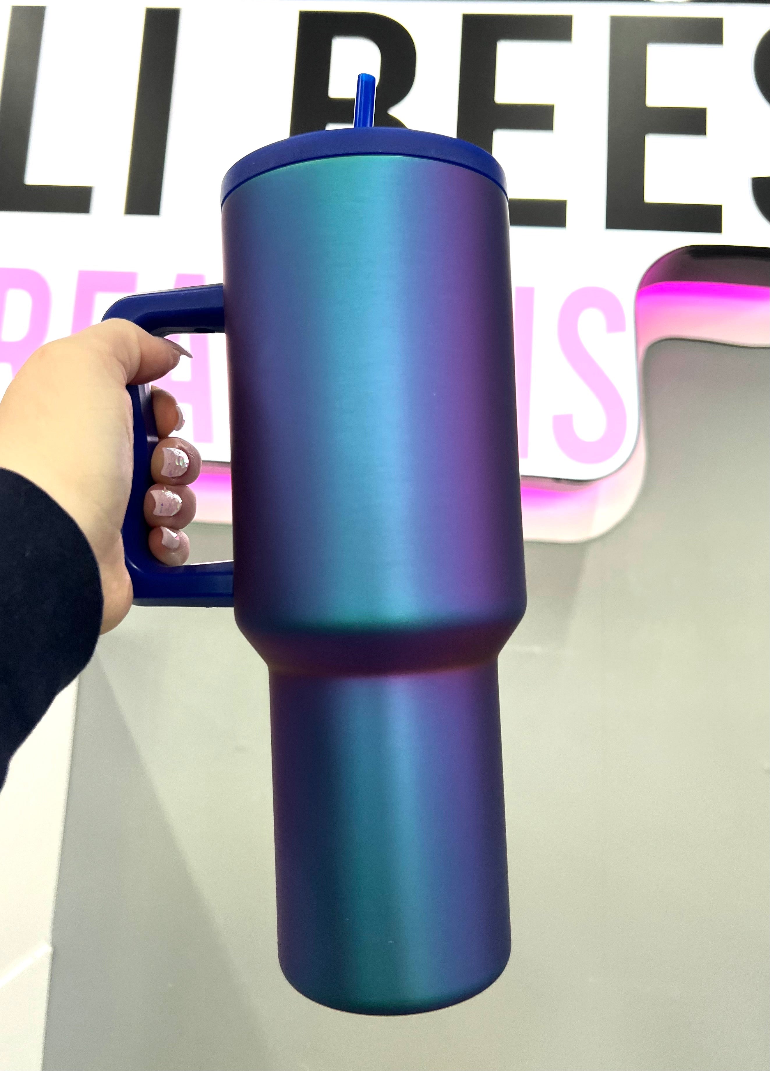 40 oz Slim Stainless Steel Tumbler W/Flat Lid, Oil Slick