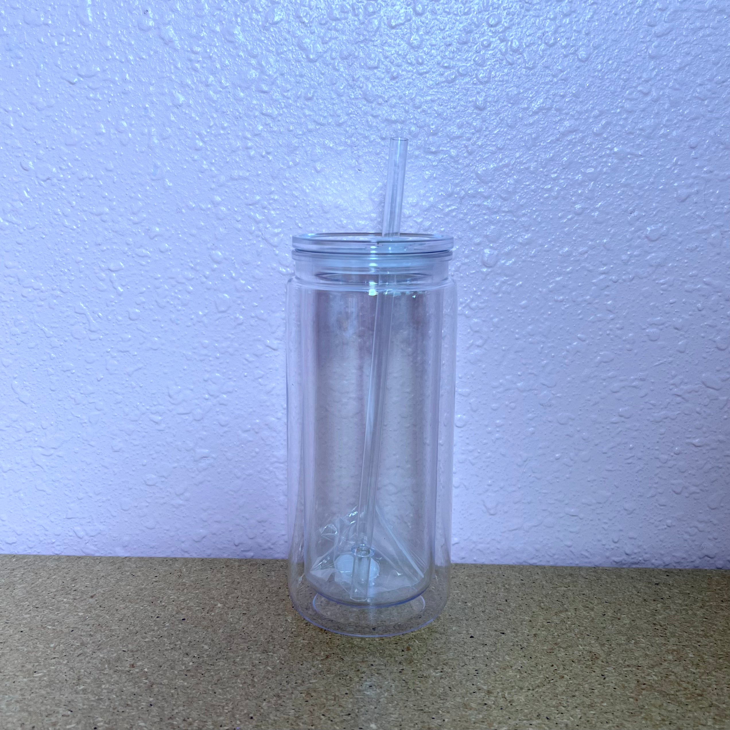 16 oz Double Wall Acrylic Tumbler, Can Shape W/Clear Acrylic Lid and Straw