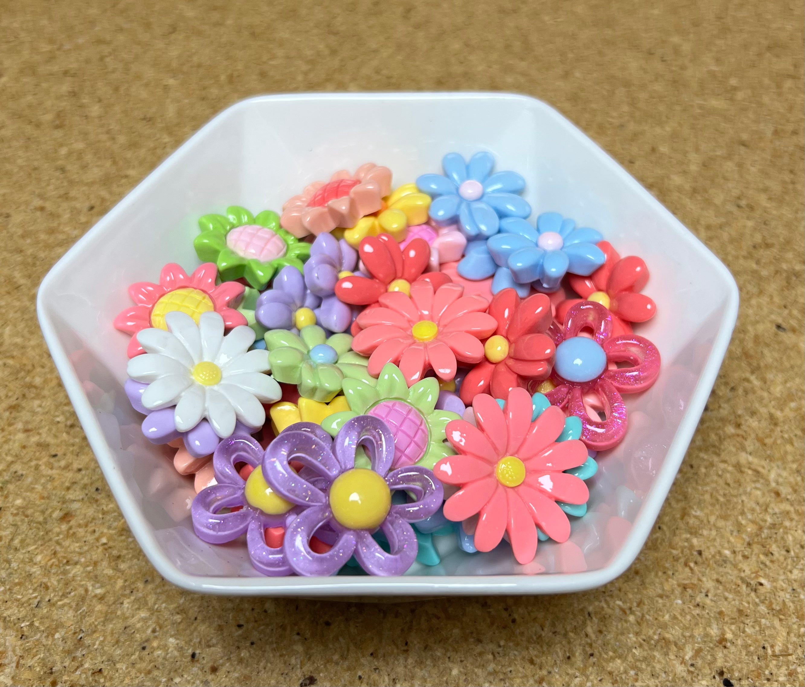 Resin Flat Back Flowers, New Mix #7, Assorted Colors