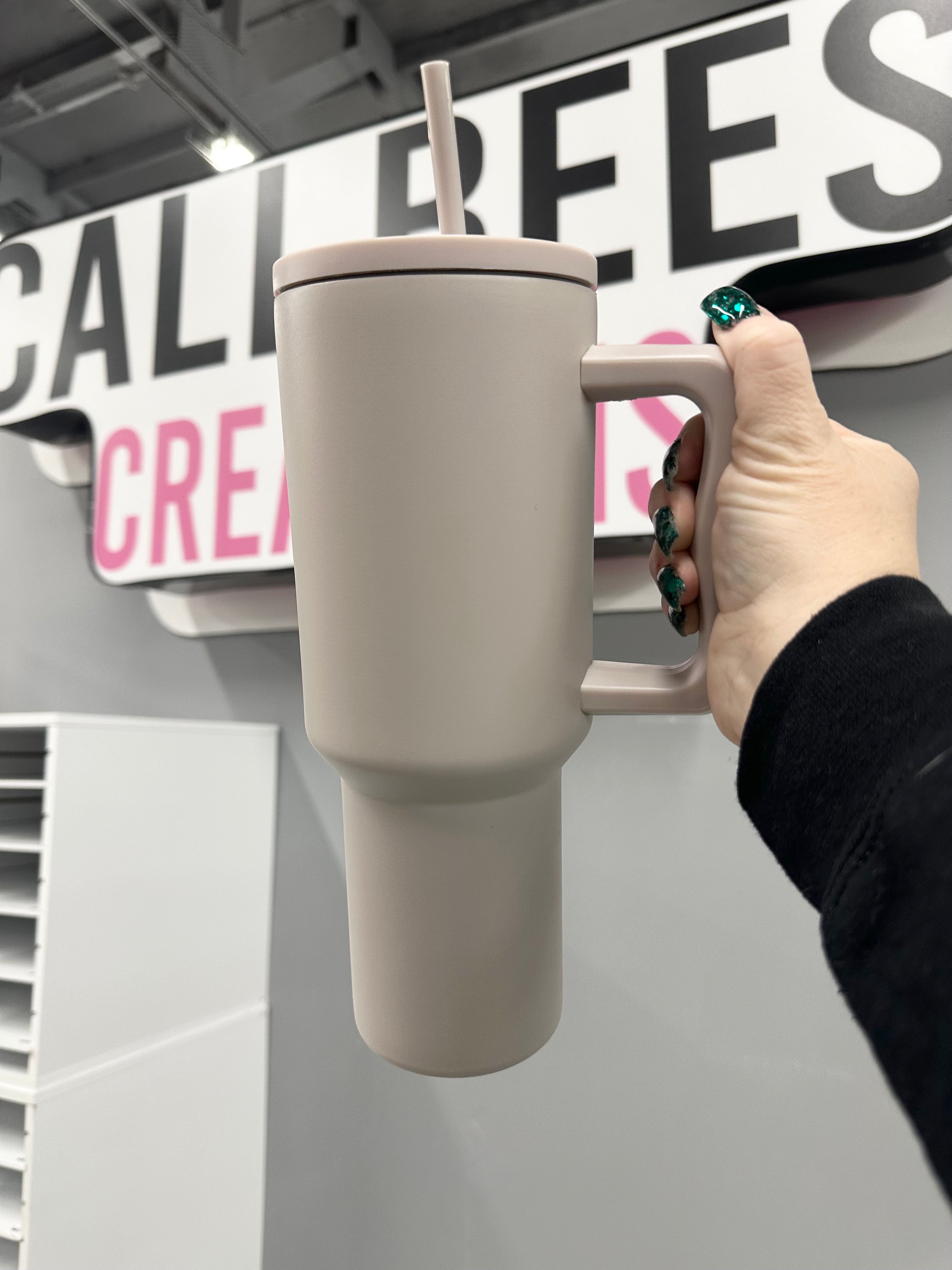 40 oz Slim Stainless Steel Tumbler W/Flat Lid, Almond