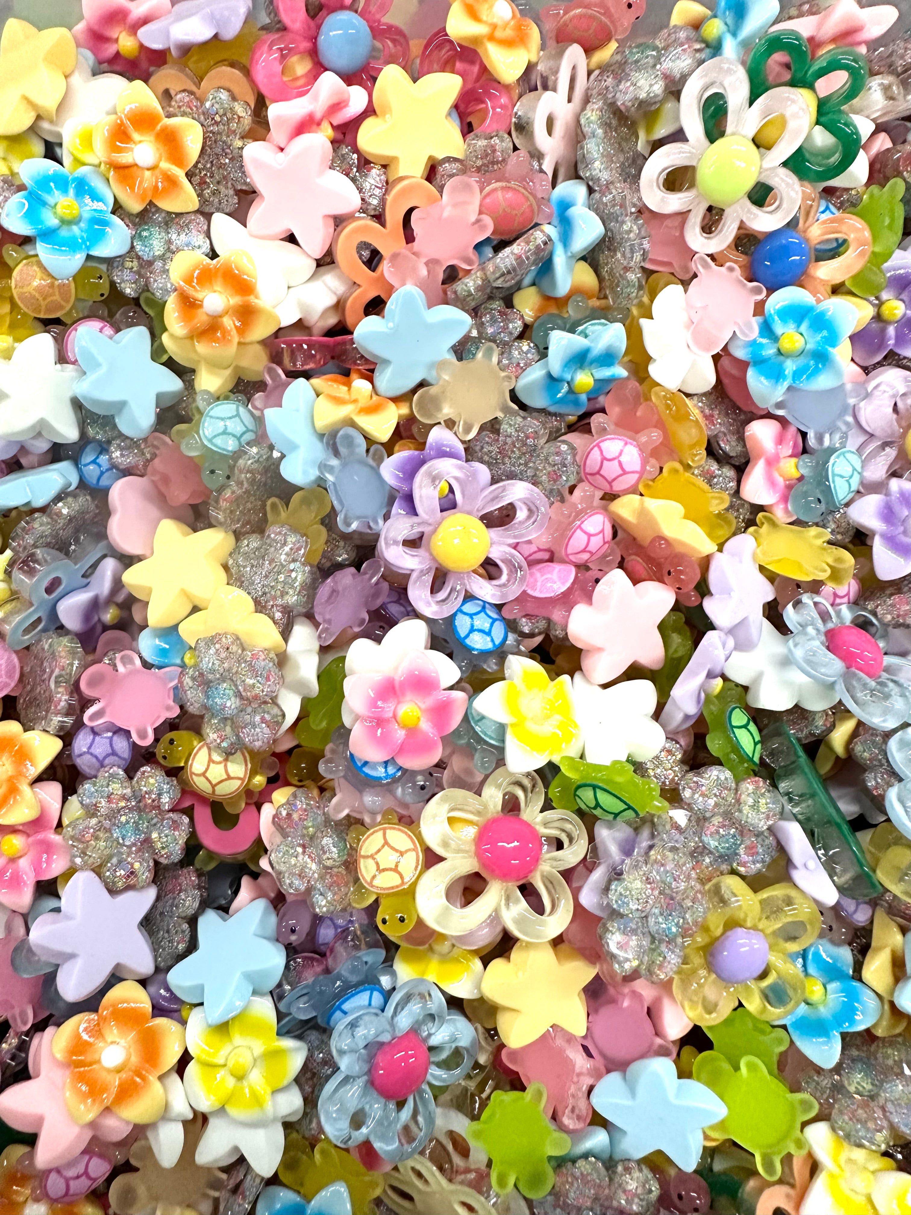 10/15/25 4:30 PM PST Flat Back Resin/Acrylic Flower And Charm Mixes, Assorted Colors