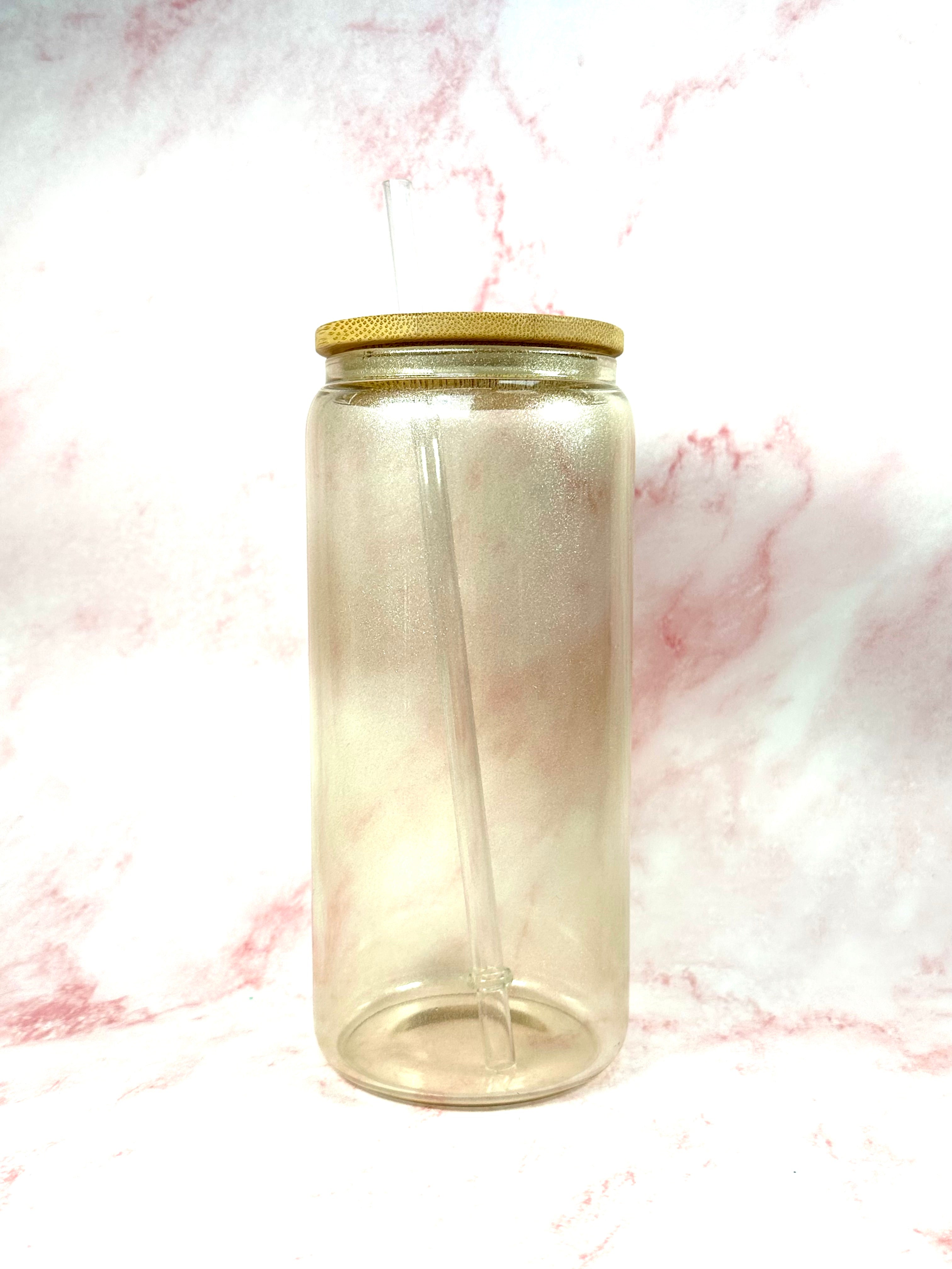 20 oz Gold Glass Shimmer Tumbler, Can Shape W/Lid and Straw