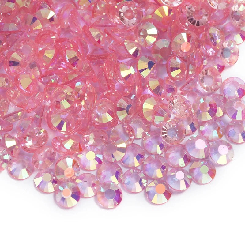 Resin Rhinestones, Transparent Pink AB