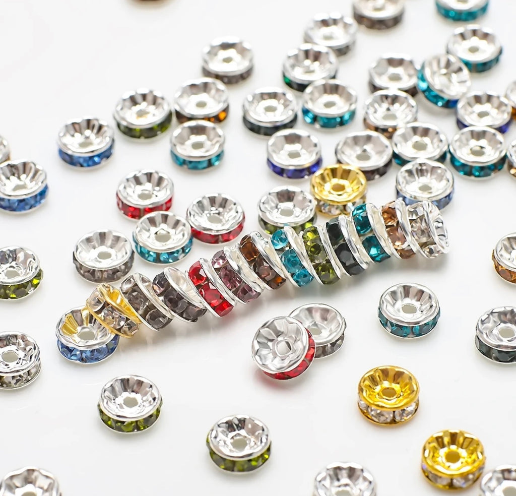 10mm Rhinestone Multi Color Spacer Beads, 100 pieces