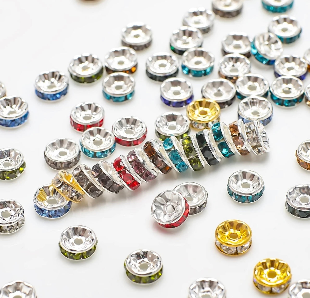 10mm Rhinestone Multi Color Spacer Beads, 100 pieces