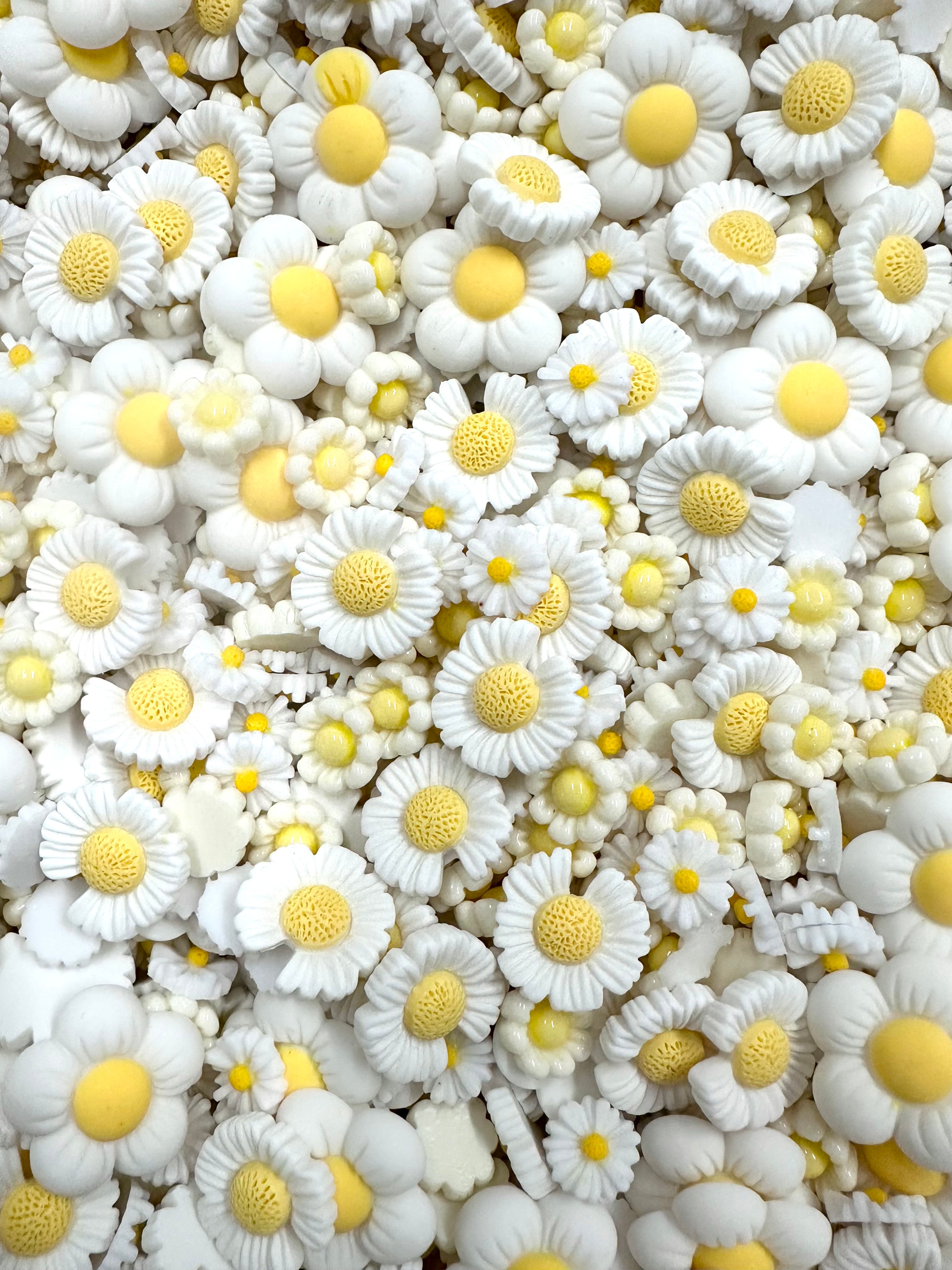 Resin Flat Back Flowers, White Mix