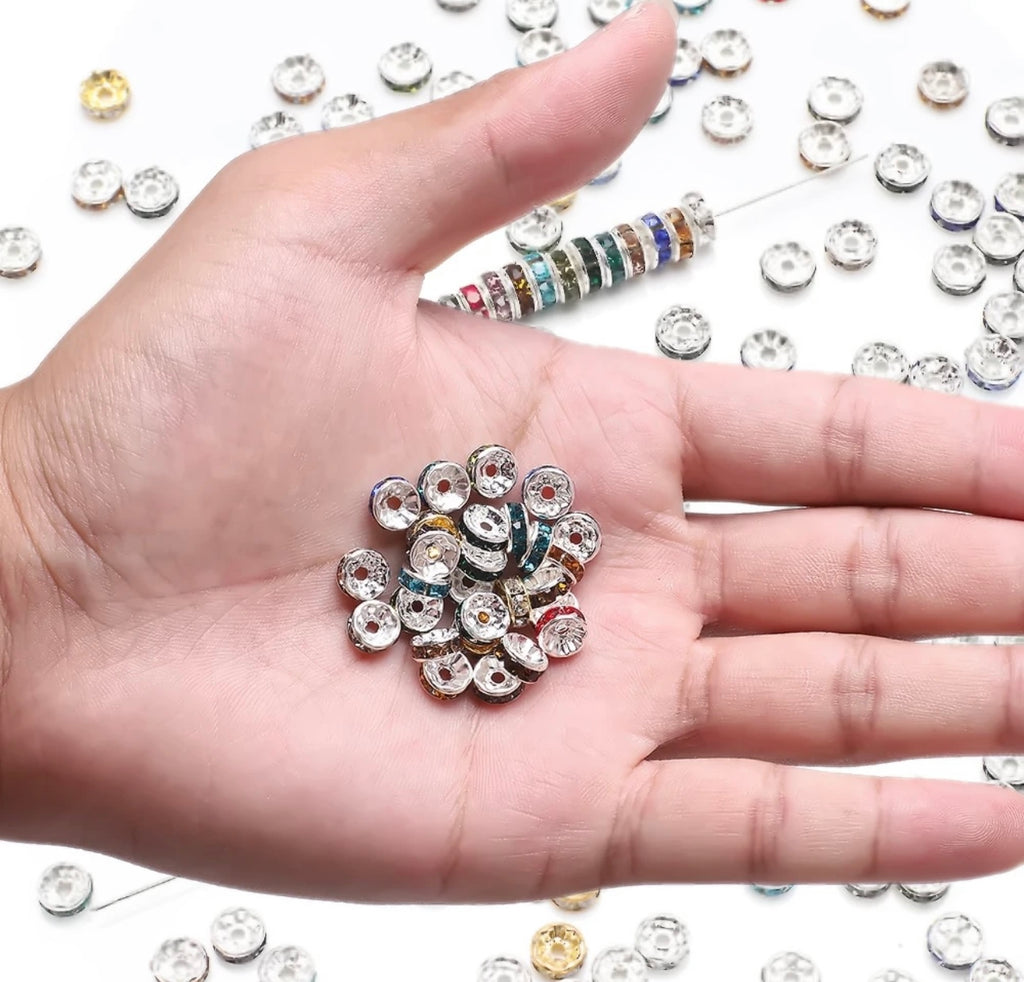 10mm Rhinestone Multi Color Spacer Beads, 100 pieces