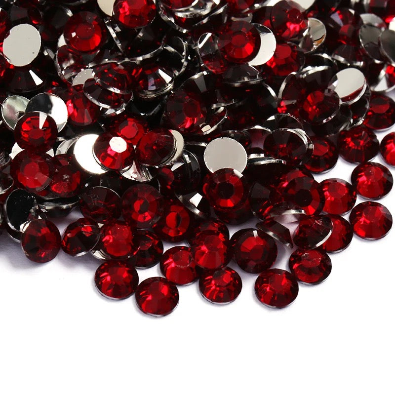 Resin Rhinestones, Dark Red Silver Back