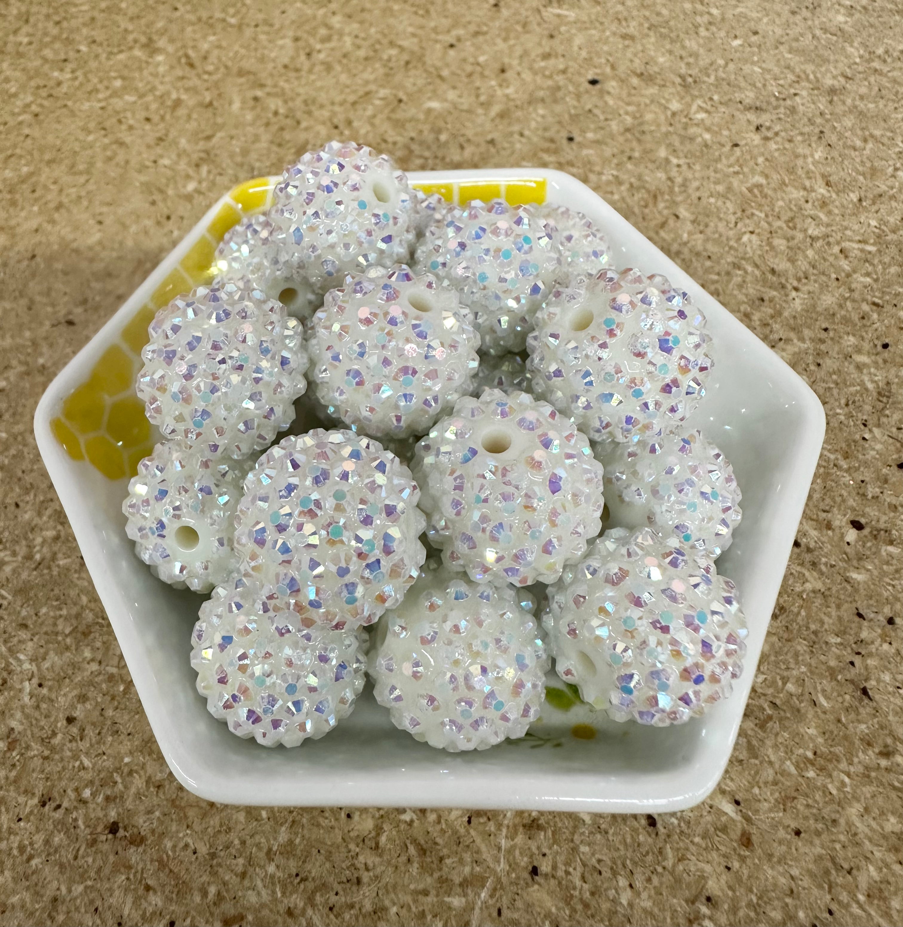 20mm White Rhinestone Beads, 50 pcs