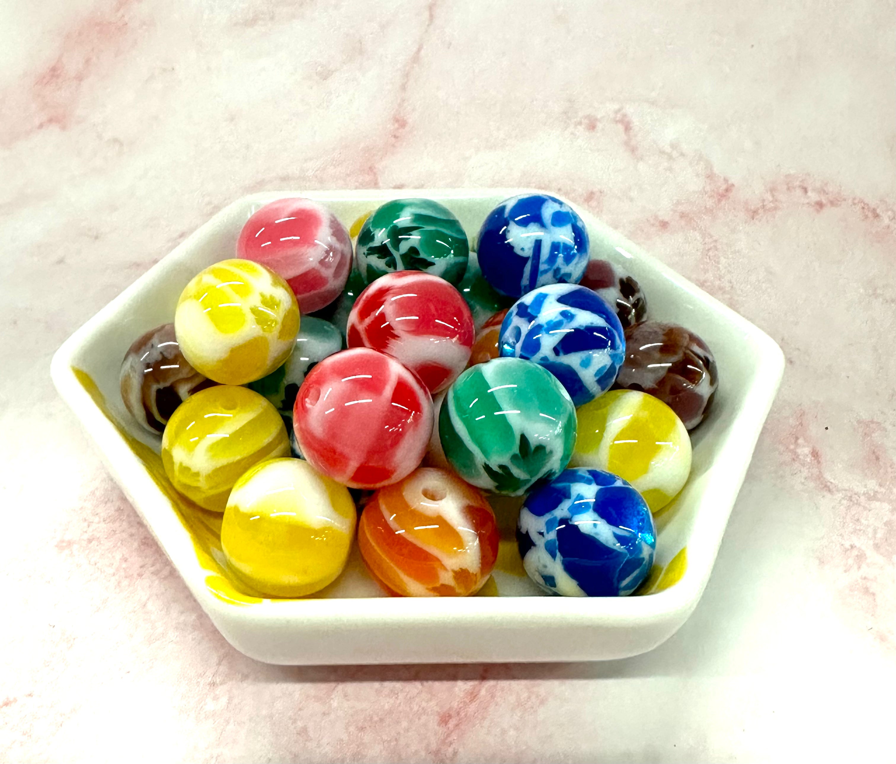 16mm Tie Dye Beads, Assorted Colors, 50 pcs