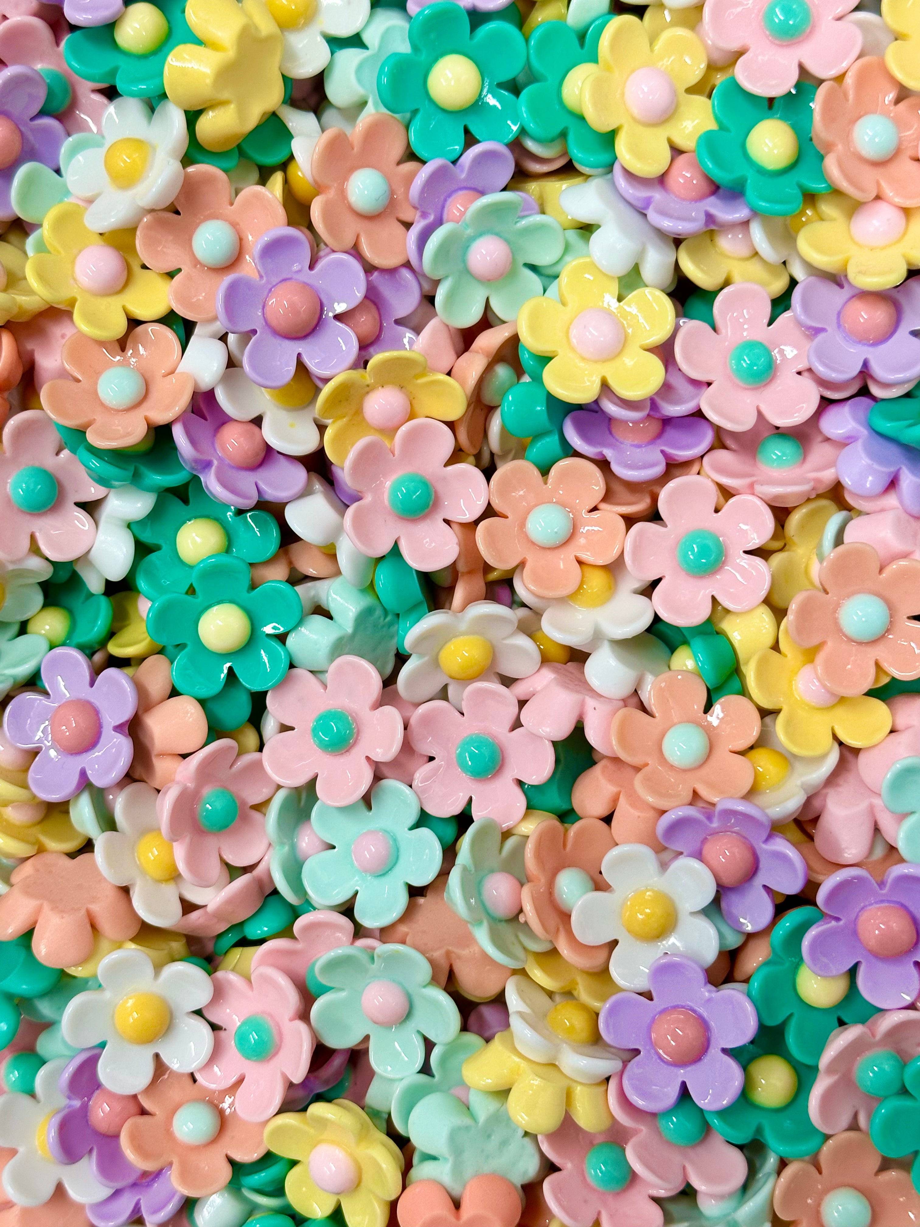 Resin Flat Back Flowers, New Mix #6, Assorted Colors