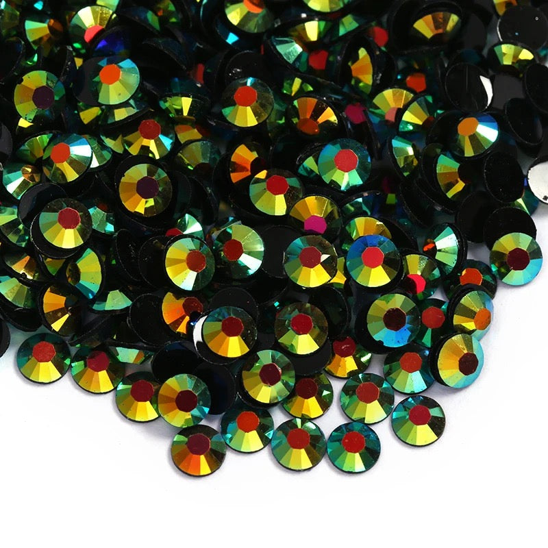 Resin Rhinestones, Deep Emerald AB Jelly