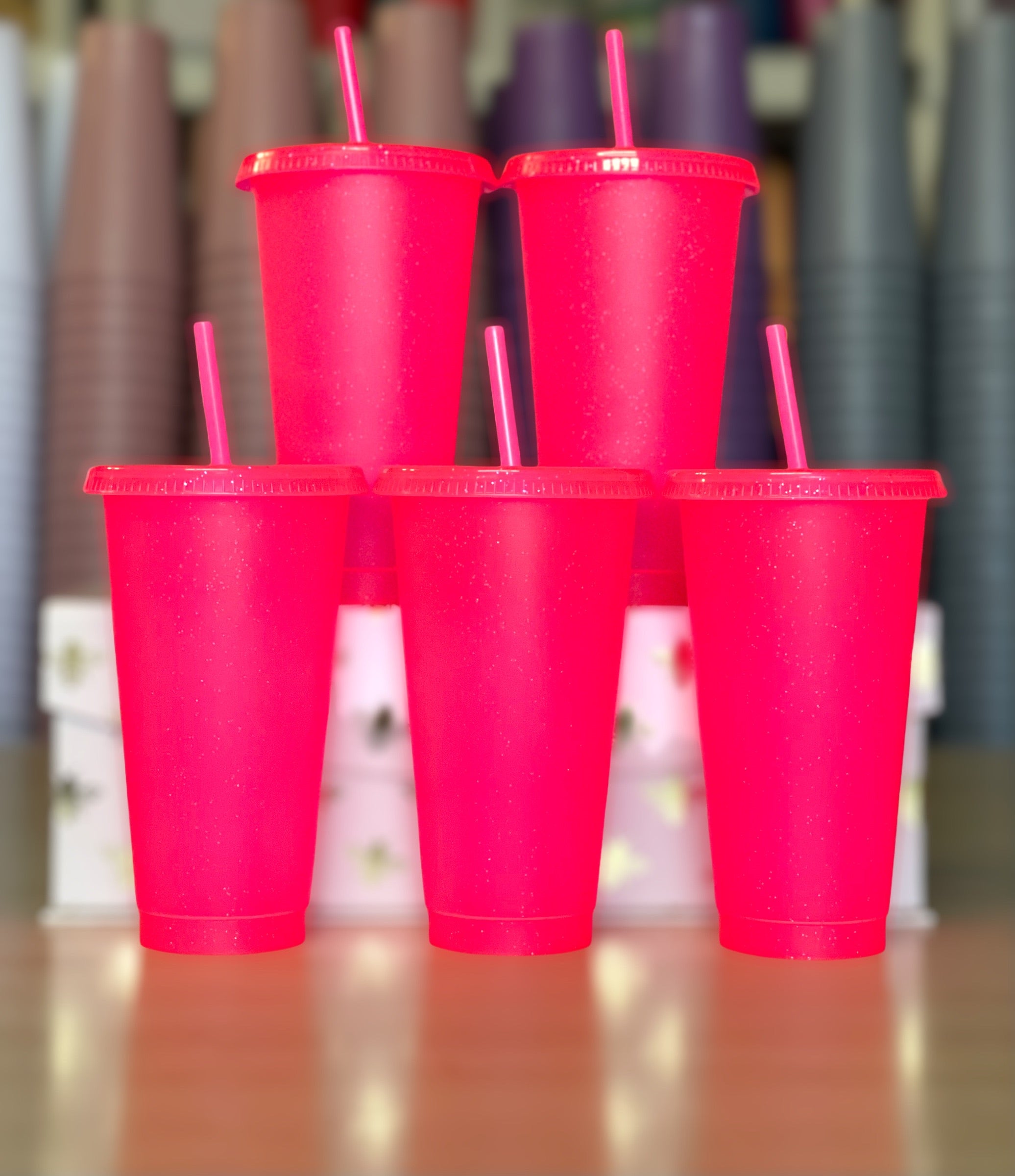 24oz Glitter Cold Cups, The Neon Collection Hot Pink 5 Pack