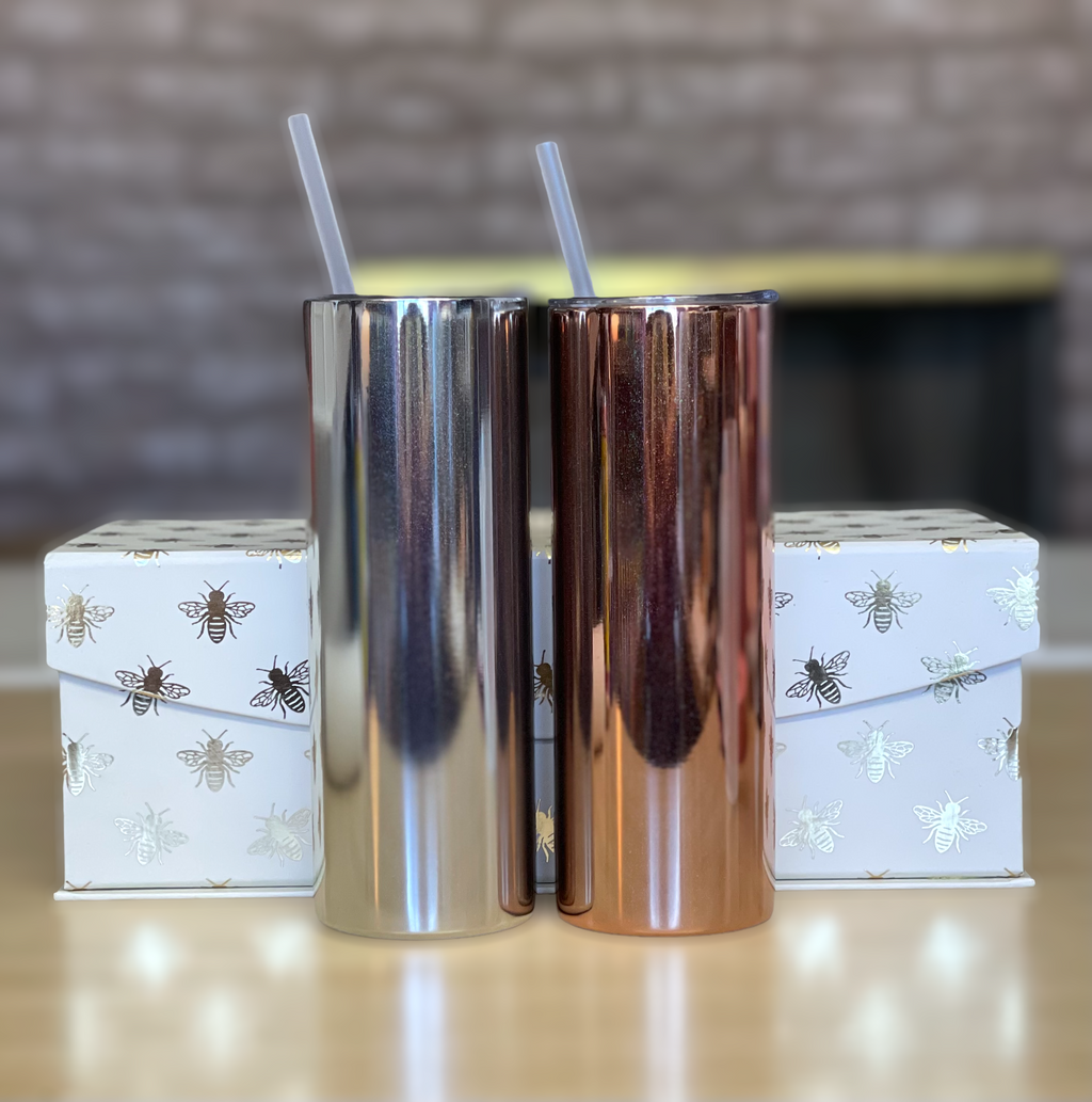 20 oz Skinny Straight Metallic Holographic Glitter Sublimation Tumbler