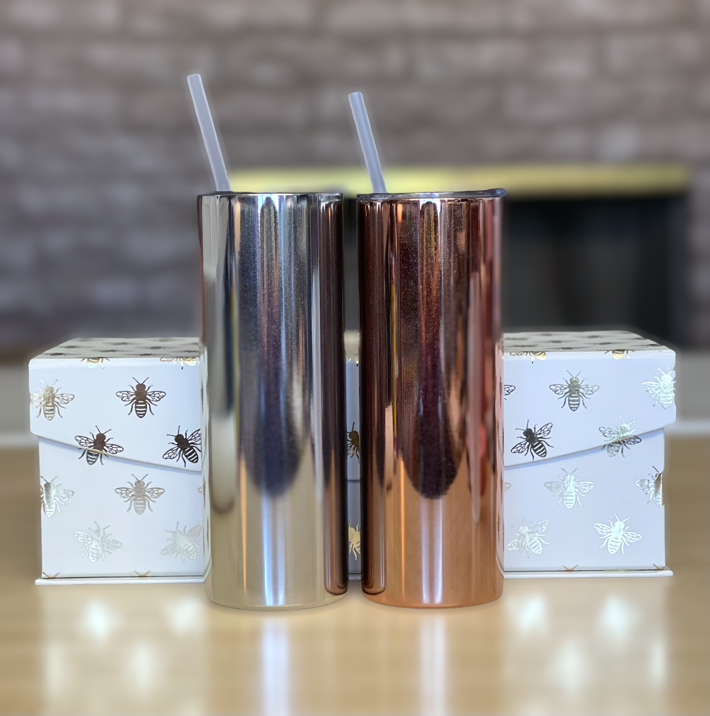 20 oz Skinny Straight Metallic Holographic Glitter Sublimation Tumbler