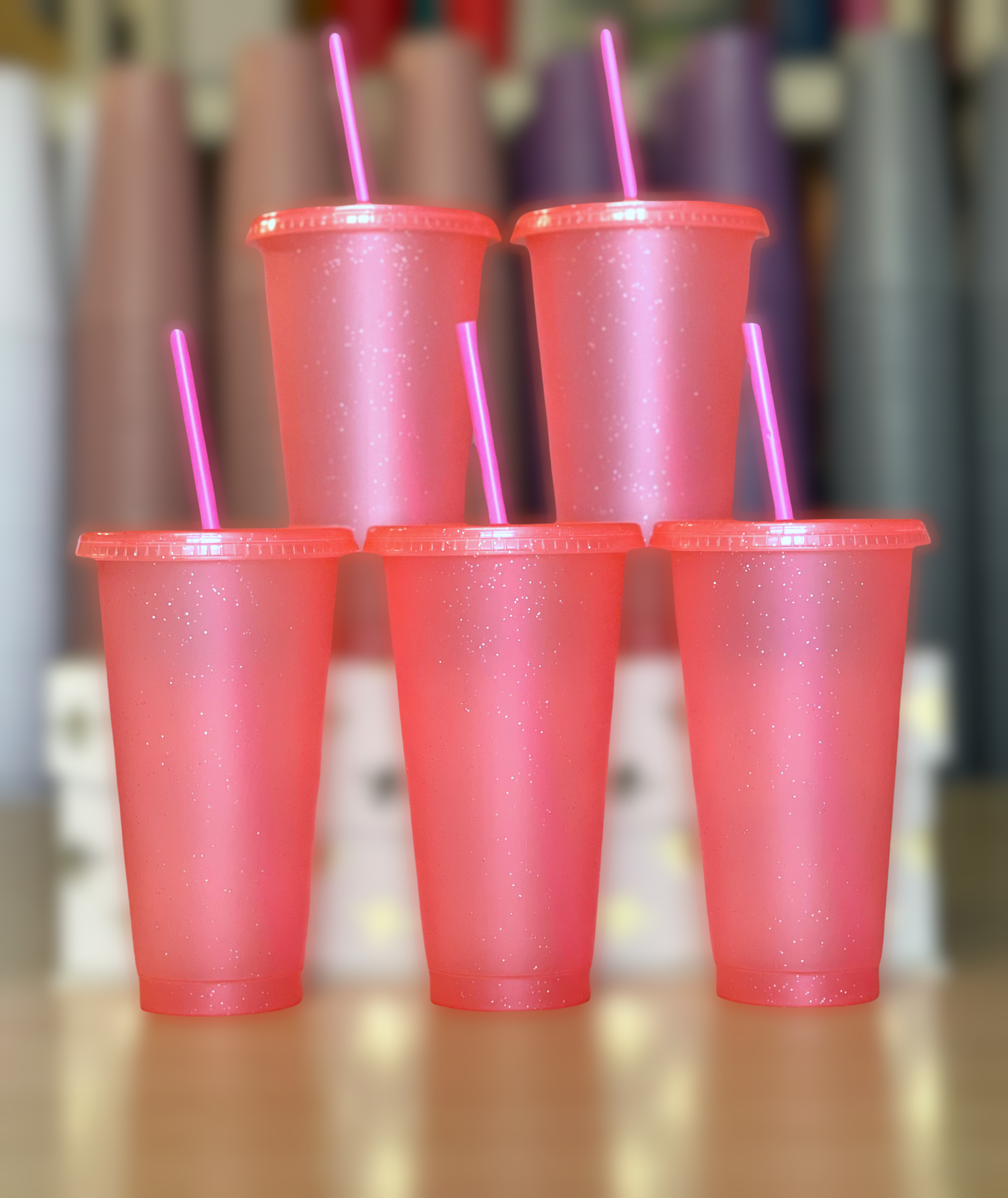 24oz Glitter Cold Cups, Pink 5 Pack
