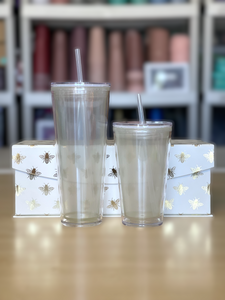 Double Wall Plastic Straw Cup, Double Wall Tumbler Clear