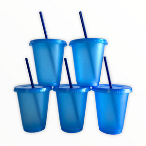 16oz Glitter Cold Cups, Bright Blue 5 Pack