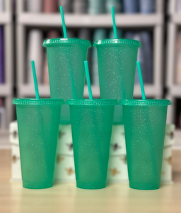 24oz Glitter Cold Cups, Bright Green 2.0 5 Pack