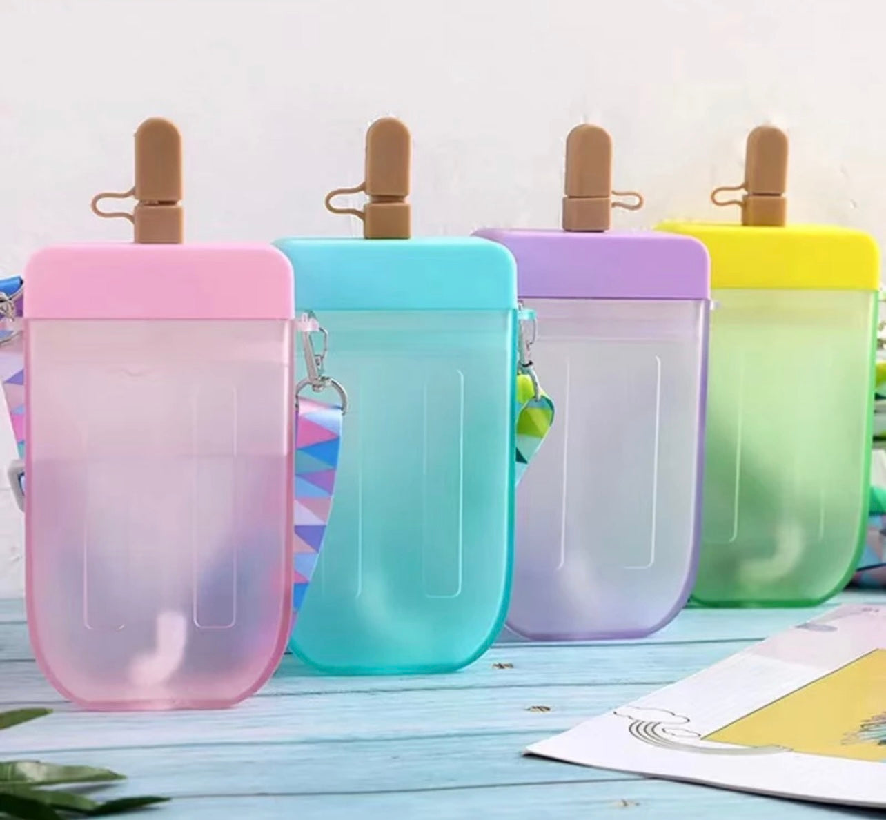 Popsicle Water Bottle W/ Straw and Strap, 10oz