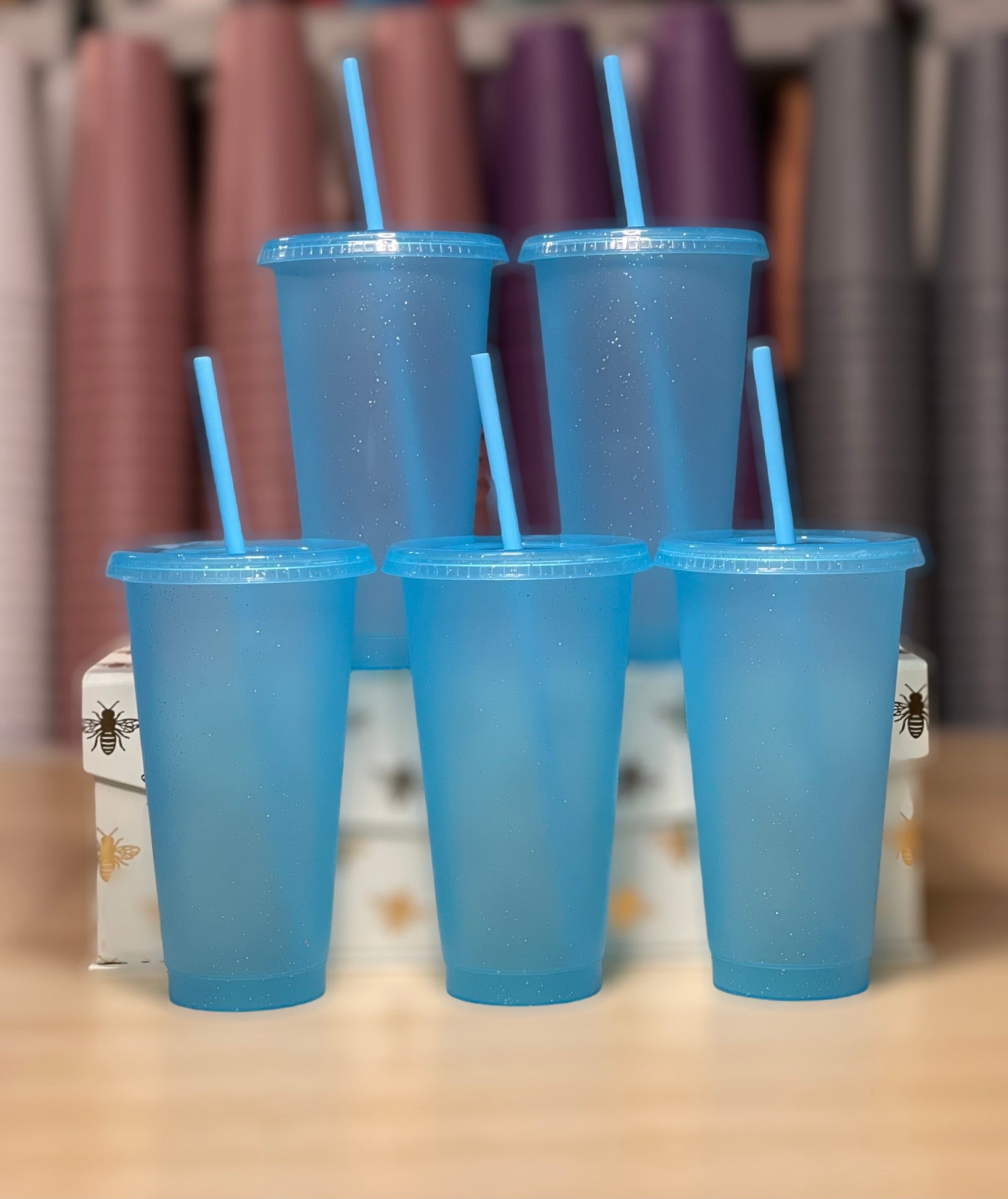 24oz Glitter Cold Cups, Sky Blue 5 Pack