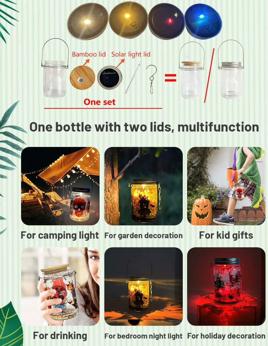 11oz Snow Globe Sublimation Clear Glass Solar Mason Jar Tumbler, Lantern w/2 lids