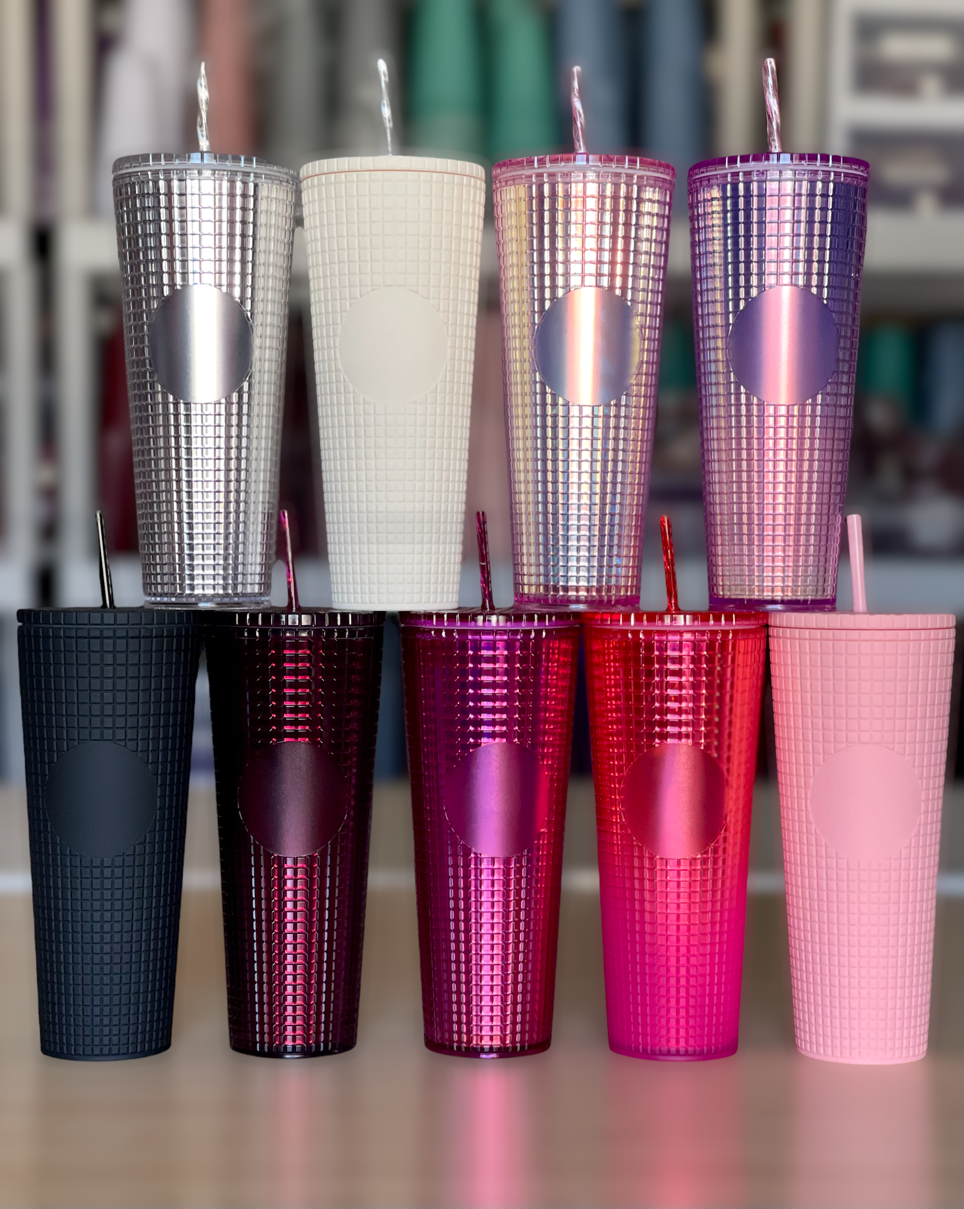 24 oz Double Wall Grid Tumbler, Assorted