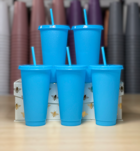 24oz Solid Glitter Cold Cups, Tropical Collection, Blue Raspberry 5 Pack