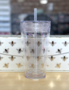 STARBUCKS 24 oz Clear Plastic Double Walled Cold Cup Tumbler W/ New Straw