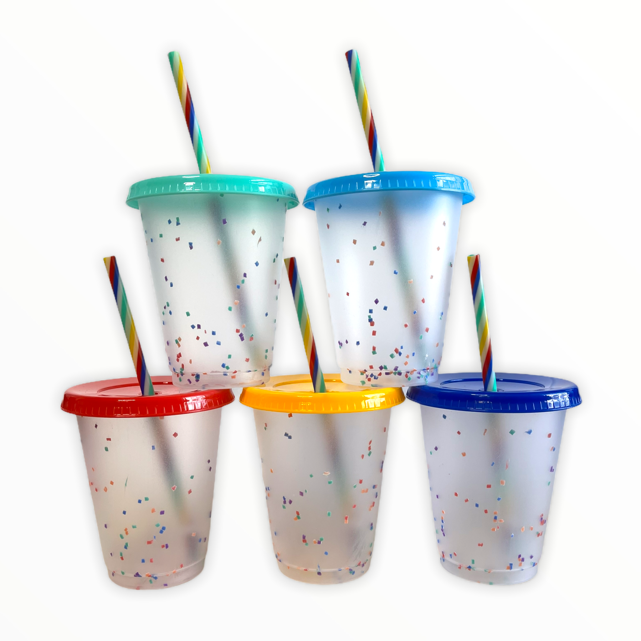 Color Changing Cups with Lid & Straw - 5 Pack Confetti Reusable