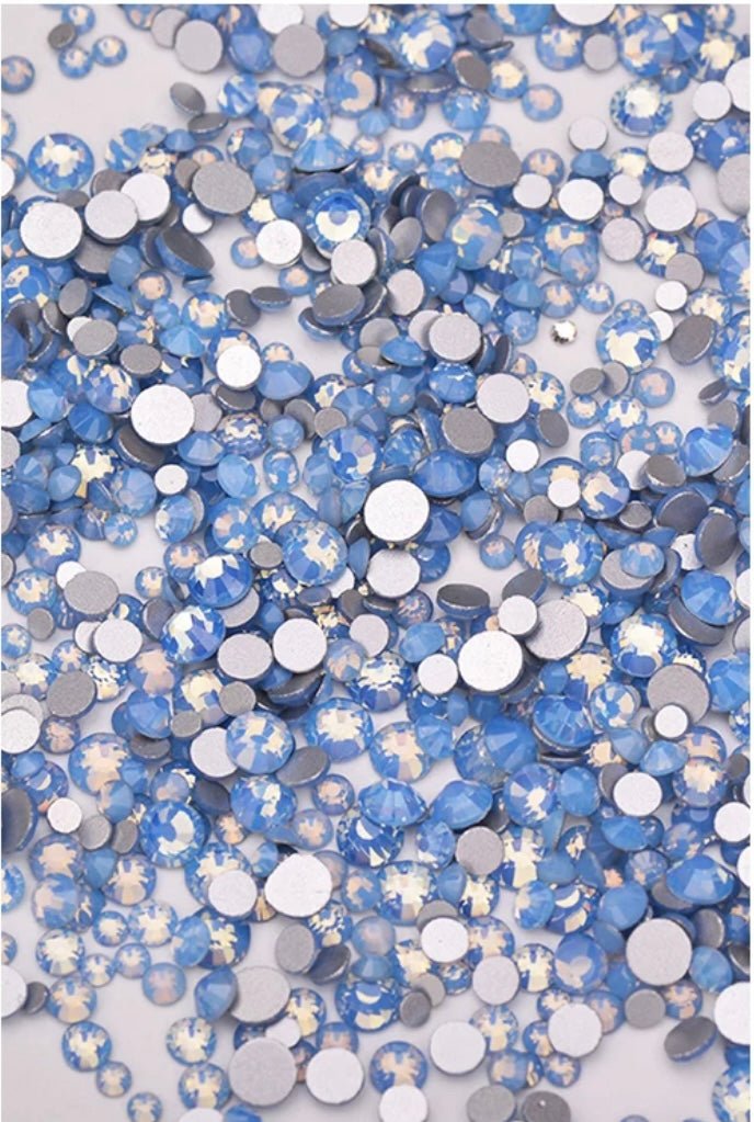 Glass Crystal Rhinestones, SS3-SS20 Mix, Blue Opal
