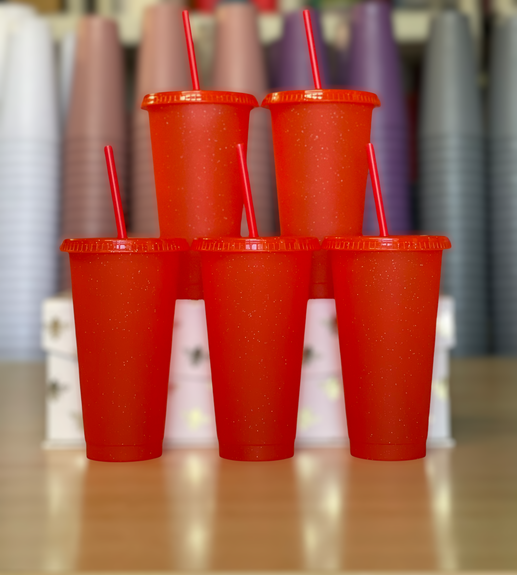 24oz Glitter Cold Cups, Red 5 Pack