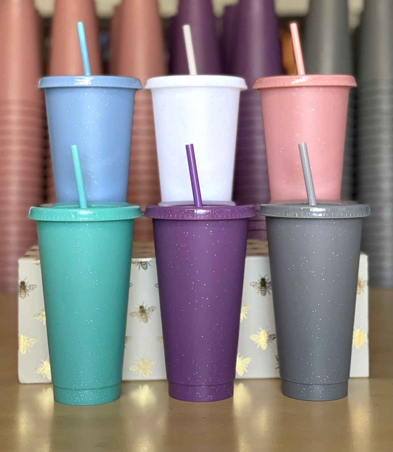 24oz Solid Glitter Cold Cups, The Bestie Collection, 6 pack