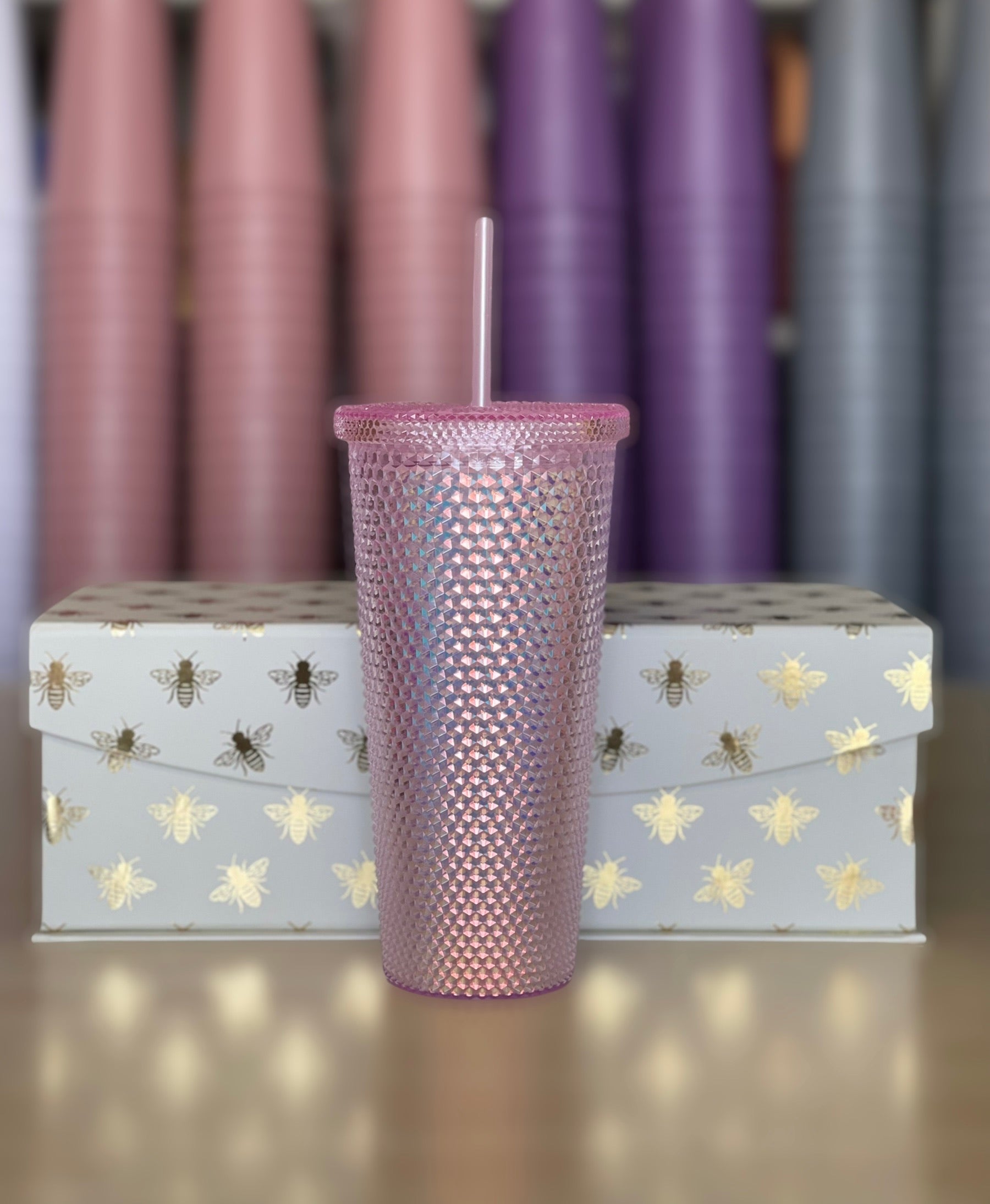 24 oz Double Wall Full Studded Tumbler, Pink