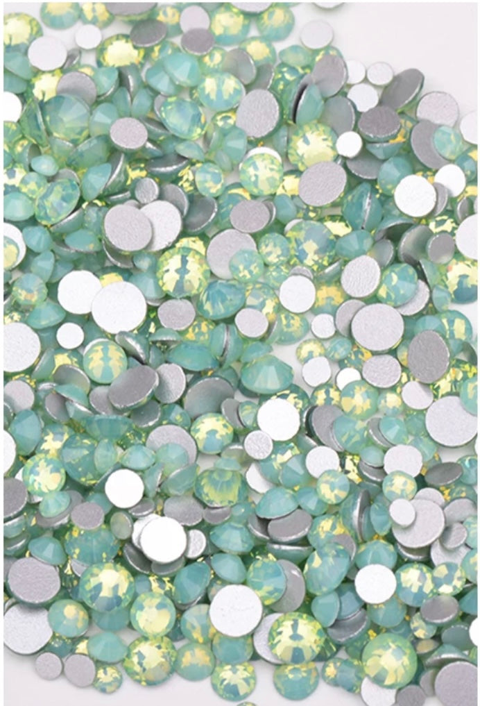 Glass Crystal Rhinestones, SS3-SS20 Mix, Green Opal