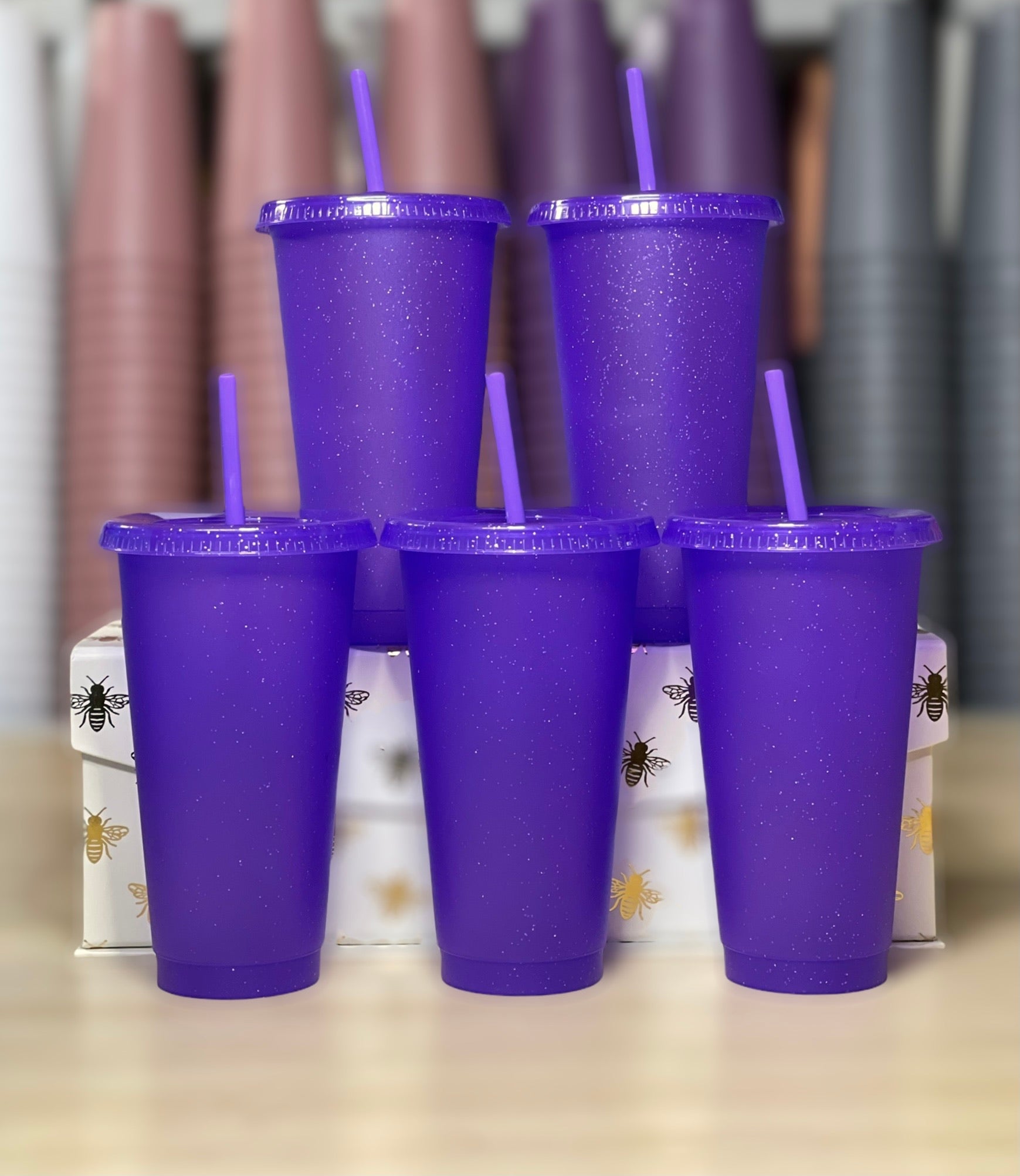 24oz Glitter Cold Cups, The Neon Collection Purple 5 Pack