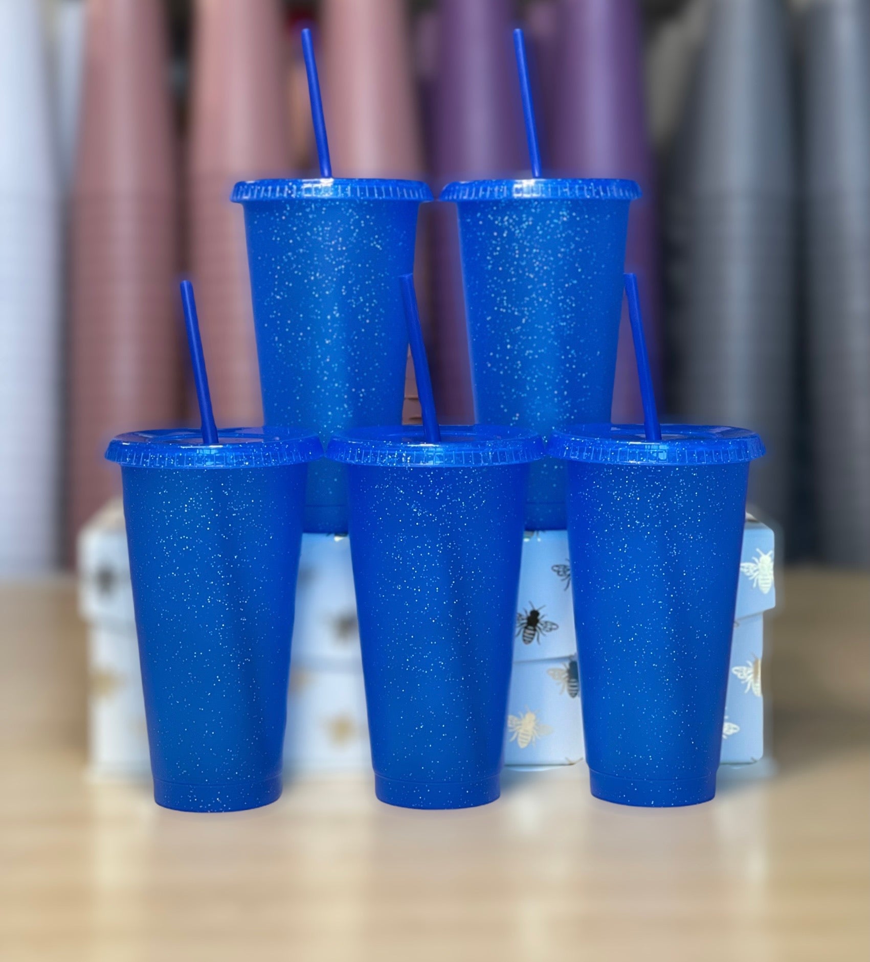 24oz Glitter Cold Cups, Bight Blue 2.0 5 Pack
