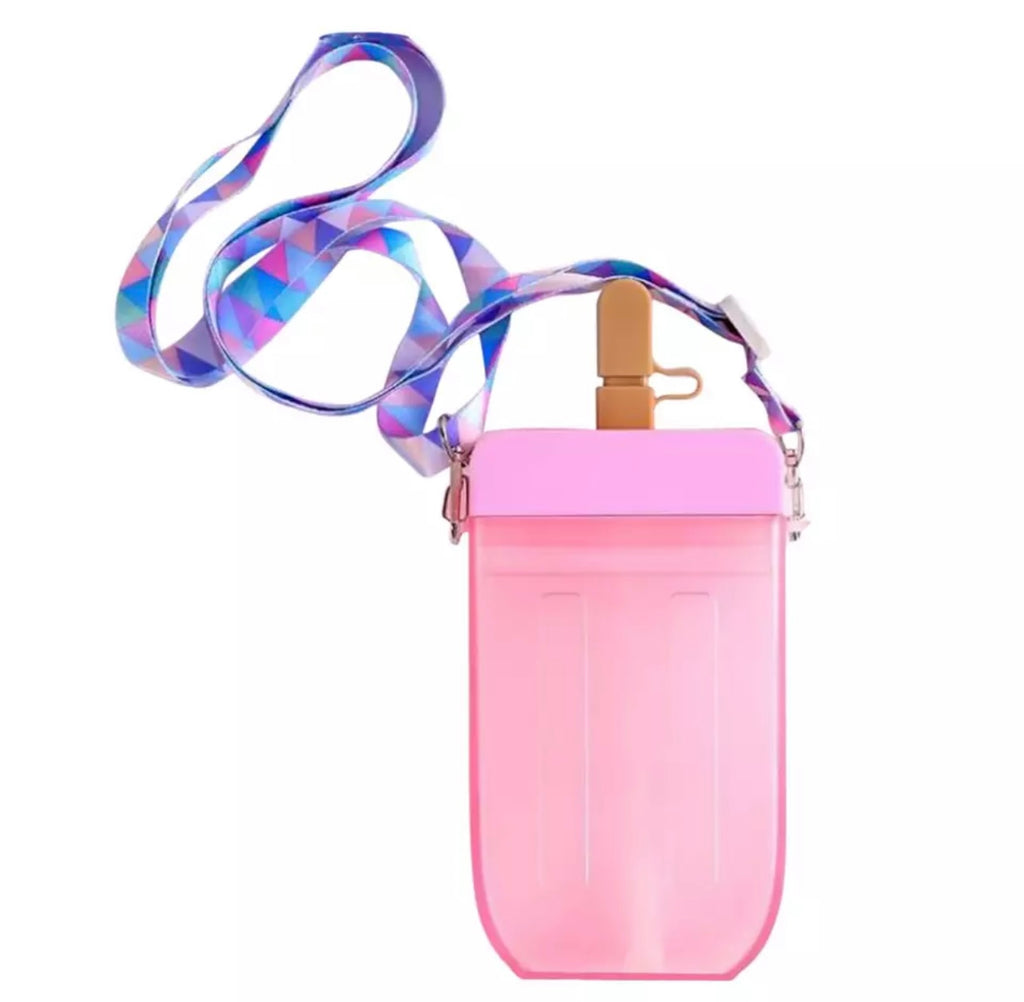 Popsicle Water Bottle W/ Straw and Strap, 10oz